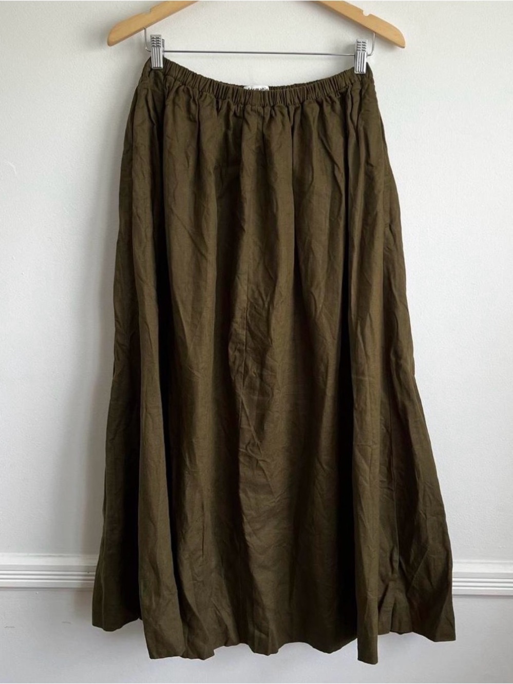 Reformation Olive Green Linen Maxi Skirt
